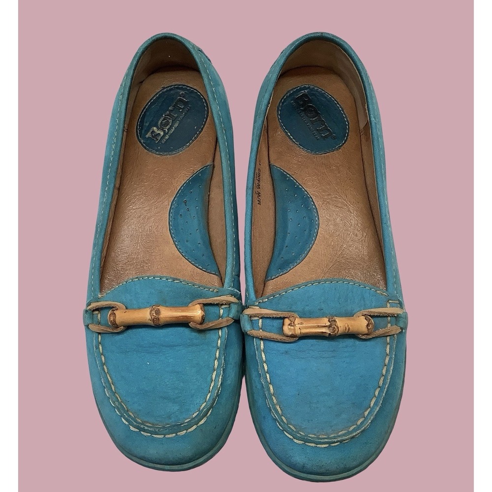 Womens Born Turquoise Blue Suede Moccasin Boho Leather Loafer Walking Shoes Sz 7